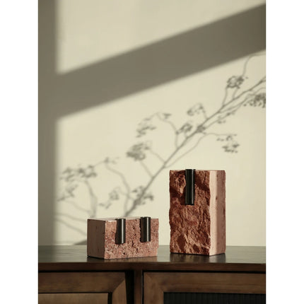 Minimalist Red Travertine Vase for Rustic Home Decor