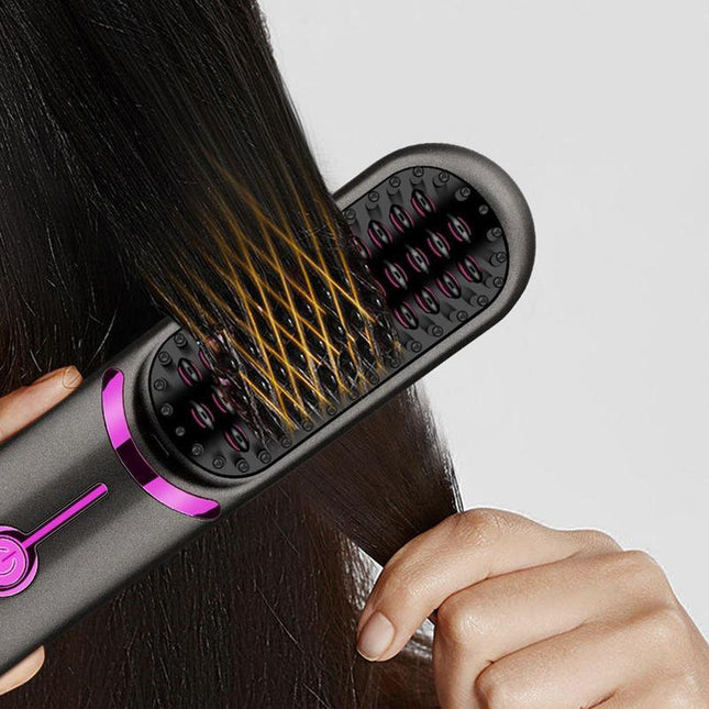 Brosse lissante à cheveux en céramique sans fil - Peigne chauffant rapide portable