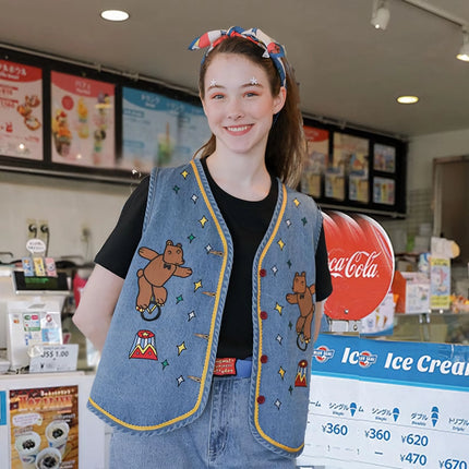 Veste sans manches en denim à motif de dessin animé pour adolescents