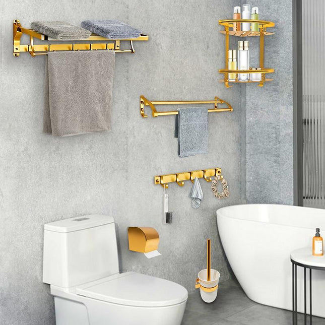 Gold Space Aluminum Bathroom Accessories Set with Towel Bar & Shelf - Wnkrs