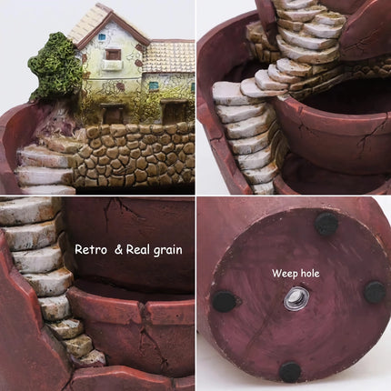 Creative Farmhouse Resin Succulent Planter - Fairy Garden Home Decor