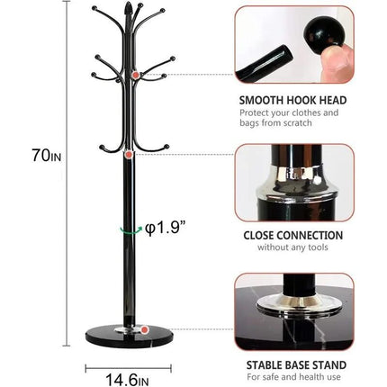 Luxurious Metal Coat Rack with Marble Base and 12 Hooks - Wnkrs