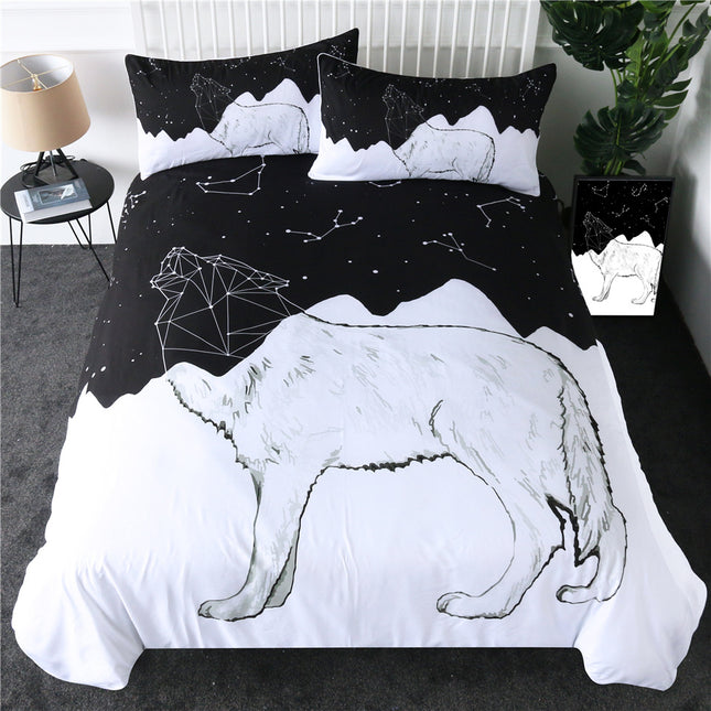 Three-piece Set Of Black And White Printed Bed Linen And Duvet Cover - Wnkrs