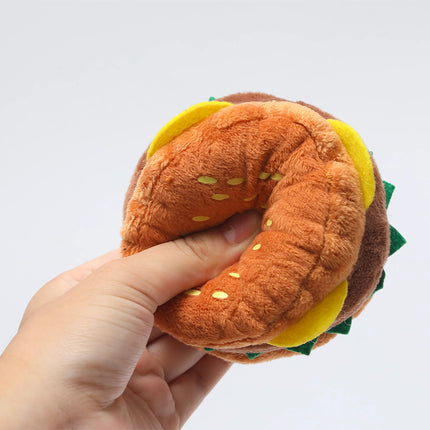 Jouet à mâcher pour chien - Jouet à mâcher en peluche hamburger avec cloche pour le grincement des dents et le dressage des chiots