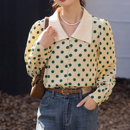 Chemisier vintage à pois et col polo pour femmes de bureau