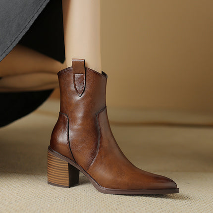 Bottines Chelsea à talon épais et bout pointu pour femmes d'automne