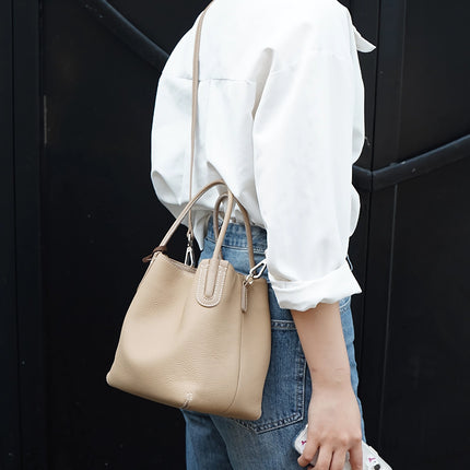 Sac seau rétro en cuir véritable pour femme – Sac à main décontracté à bandoulière et à bandoulière