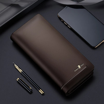 Portefeuille long en cuir pour homme – Porte-cartes et pochette à fermeture éclair de grande capacité