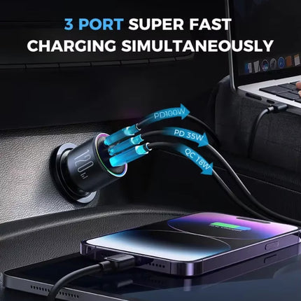 Chargeur de voiture ultra rapide 120 W avec 3 ports