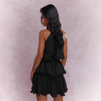 Strapless Sleeveless Sheer Dress With Ruffled Hem And Elegant Design