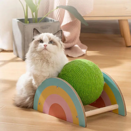 Roue à gratter en bois et sisal pour chat avec boule de capture