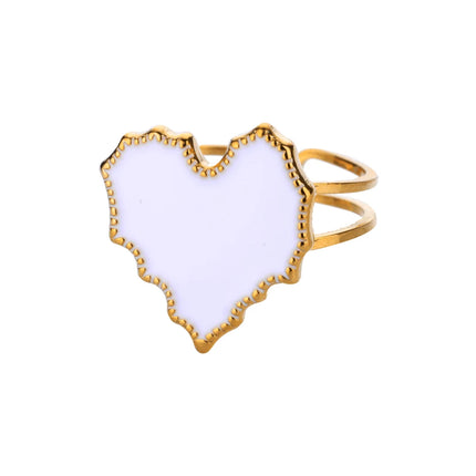 Anillo de acero inoxidable con corazón de esmalte blanco: joyería elegante y de moda