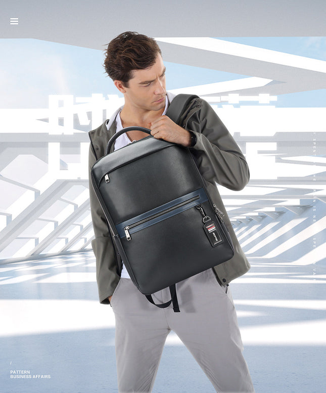 Mochila de cuero para ordenador de negocios, gran capacidad, multifuncional