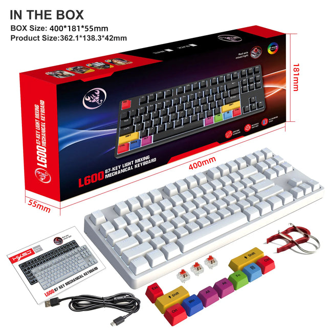 Teclado mecánico con cable de 87 teclas con teclas ABS, interruptores rojos silenciosos intercambiables en caliente y retroiluminación blanca para oficina y juegos