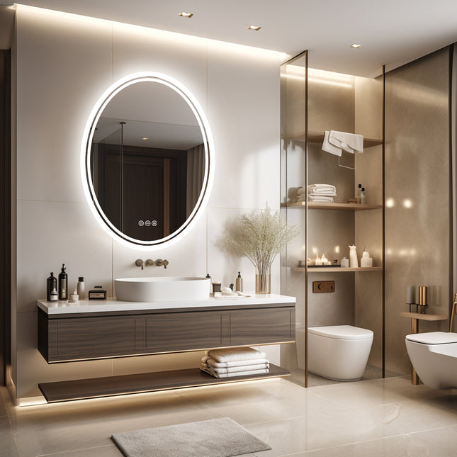 Miroir de courtoisie rond rétroéclairé à LED avec lumières à intensité variable