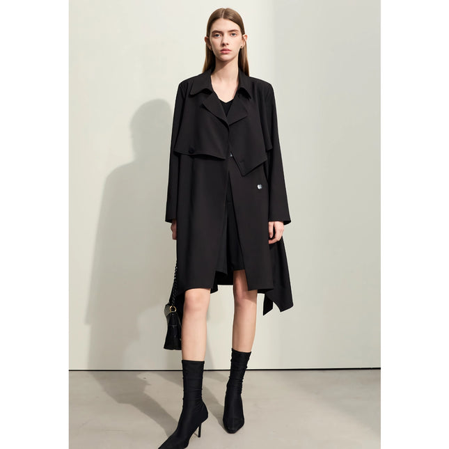 Trench-coat minimaliste chic en deux pièces avec ourlet irrégulier et ceinture pour femme