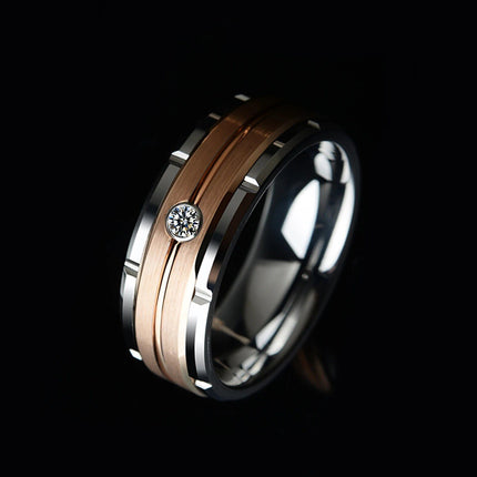 Men's Tungsten Carbide 8mm Wedding Band with Brown and White Zircon - Wnkrs