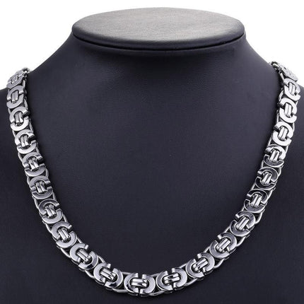 11mm Stainless Steel Flat Byzantine Link Chain Necklace - Wnkrs