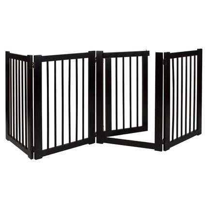 Elegant Espresso Hardwood Freestanding Pet Gate with Walk-Through Door - Wnkrs