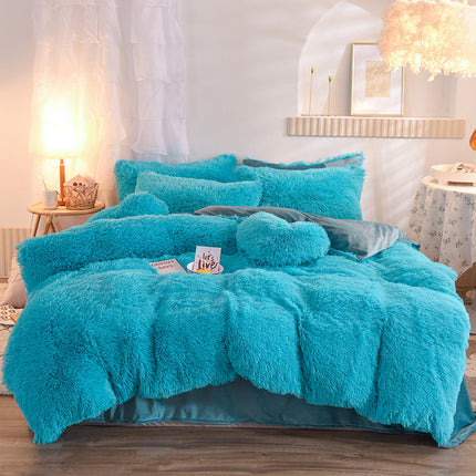 Luxury Thick Fleece Duvet Cover Queen King Winter Warm Bed Quilt Cover Pillowcase Fluffy Plush Shaggy Bedclothes Bedding Set Winter Body Keep Warm - Wnkrs