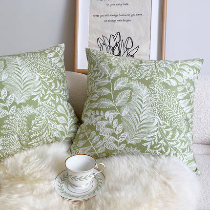 Funda de almohada nórdica con diseño floral verde - Decoración de lujo ligera