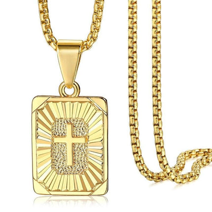 New Gold Square Christian Cross Pendant Necklace - Wnkrs