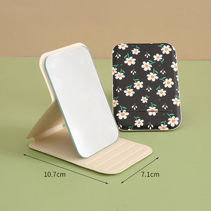 Espejo de maquillaje plegable con forma de flor, espejo de bolsillo portátil, espejo de maquillaje rectangular para mujer, espejo de tocador de mano