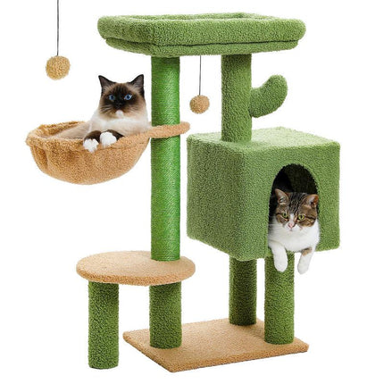 Torre de árbol para gatos con forma de cactus, percha acolchada, hamaca, condominio y postes rascadores