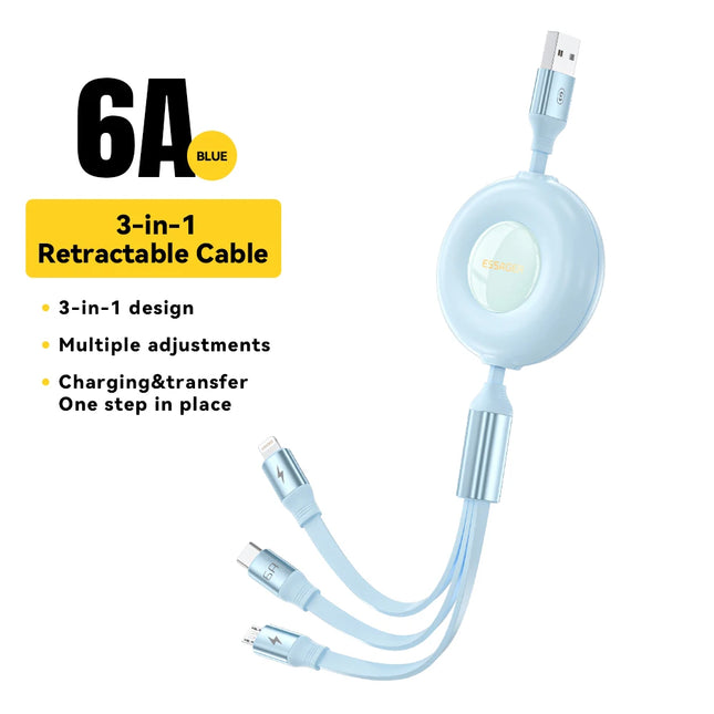 Cable de carga USB retráctil 3 en 1 Essager de 66 W