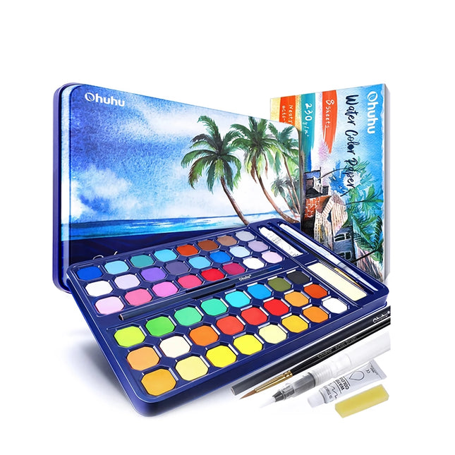 Ensemble de 48 peintures aquarelles solides - Stylos pinceaux portables pour artistes