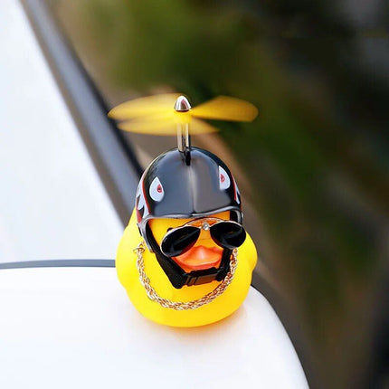 Cheerful Yellow Duck Car & Bike Ornament with Helmet and Accessories - Wnkrs