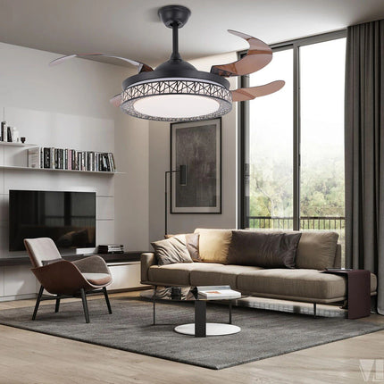 Luxurious 42" LED Chandelier Ceiling Fan with Retractable Blades and Remote Control - Wnkrs
