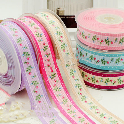 Handmade Diy Rib Printed Flowers And Plants Webbing Ribbon - Wnkrs