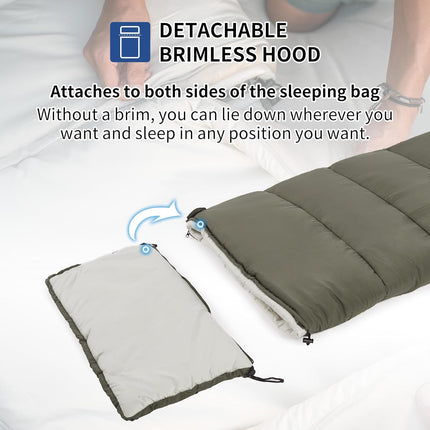 Sac de couchage imperméable à capuche avec capuchon amovible