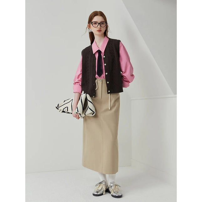 Chaleco de punto con cuello en V informal y versátil para mujer