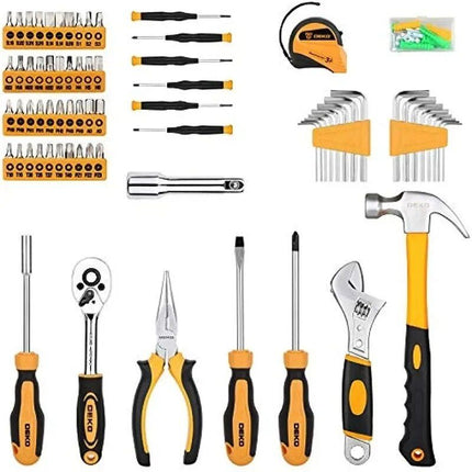 158-Piece General Household and Auto Repair Hand Tool Kit with Plastic Toolbox Storage Case - Wnkrs