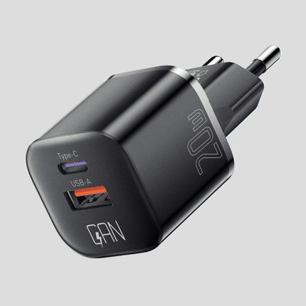 Cargador rápido GaN USB-C PD de 20 W con puerto dual QC 3.0