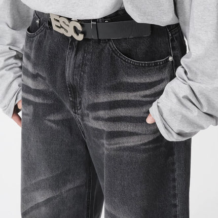 Pantalon en denim délavé à rayures dégradées pour homme - Pantalon large décontracté