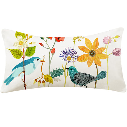 Country Pastoral Flower And Bird Cushion Cotton And Linen Pillowcase - Wnkrs