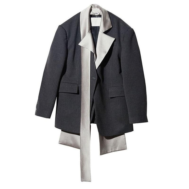 Blazer pour femme avec col écharpe de couleur contrastante