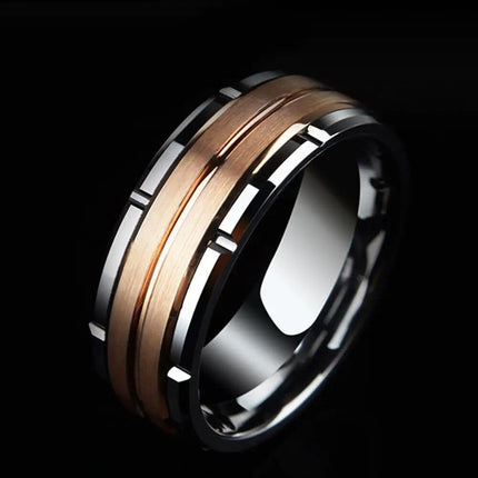 Men's Tungsten Carbide 8mm Wedding Band with Brown and White Zircon - Wnkrs