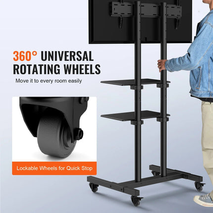 Adjustable Mobile TV Stand with Wheels & Dual Trays - Wnkrs