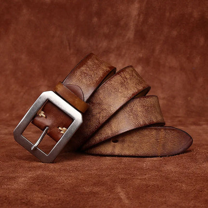 3.8CM Genuine Cowhide Leather Belt for Men with Stainless Steel Buckle