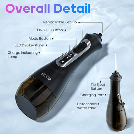 Irrigador bucal portátil recargable por USB con 3 modos