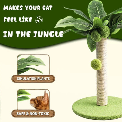 Green Leafy Cat Scratching Post with Sisal Rope and Playful Balls - Wnkrs