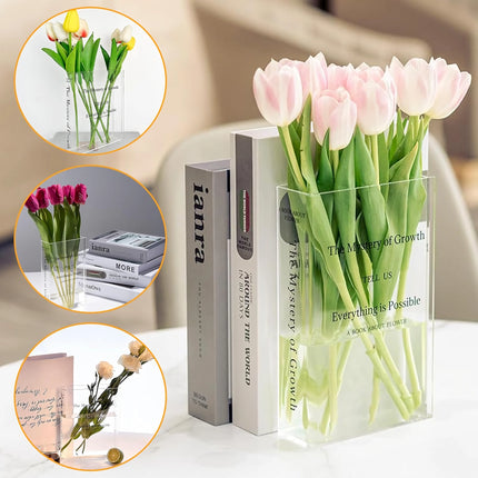 Modern Clear Acrylic Book Vase – Transparent, Creative Flower Vase