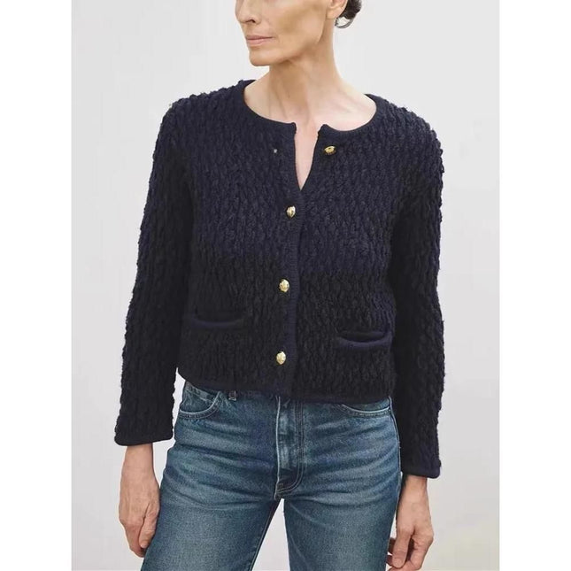 Cardigan tricoté élégant à col rond pour femme