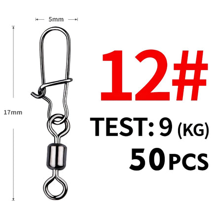 Conectores giratorios de acero inoxidable para pesca de lucios: 50 piezas de aparejos giratorios con cojinetes sin pasador de púas