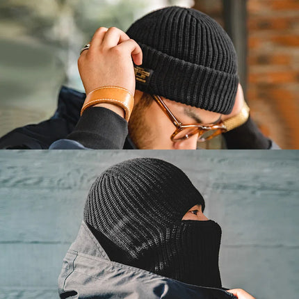 Bonnets et Skullies en laine tricotés unisexes d'hiver avec écharpe et cagoule