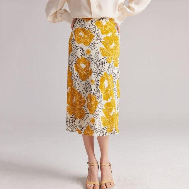 100% Real Silk Floral A-Line Skirt